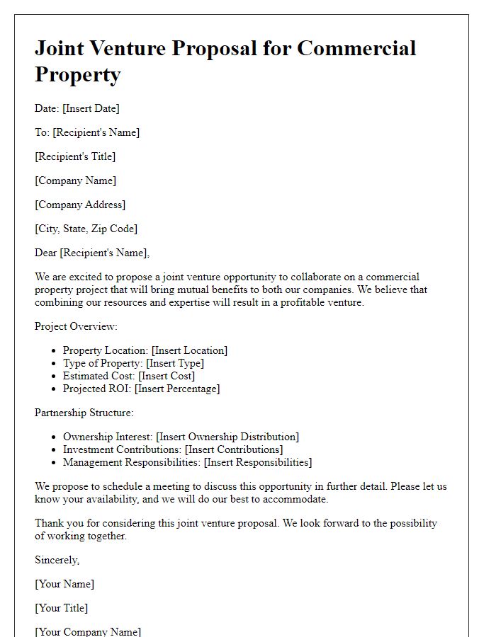 Letter template of commercial property joint venture proposal