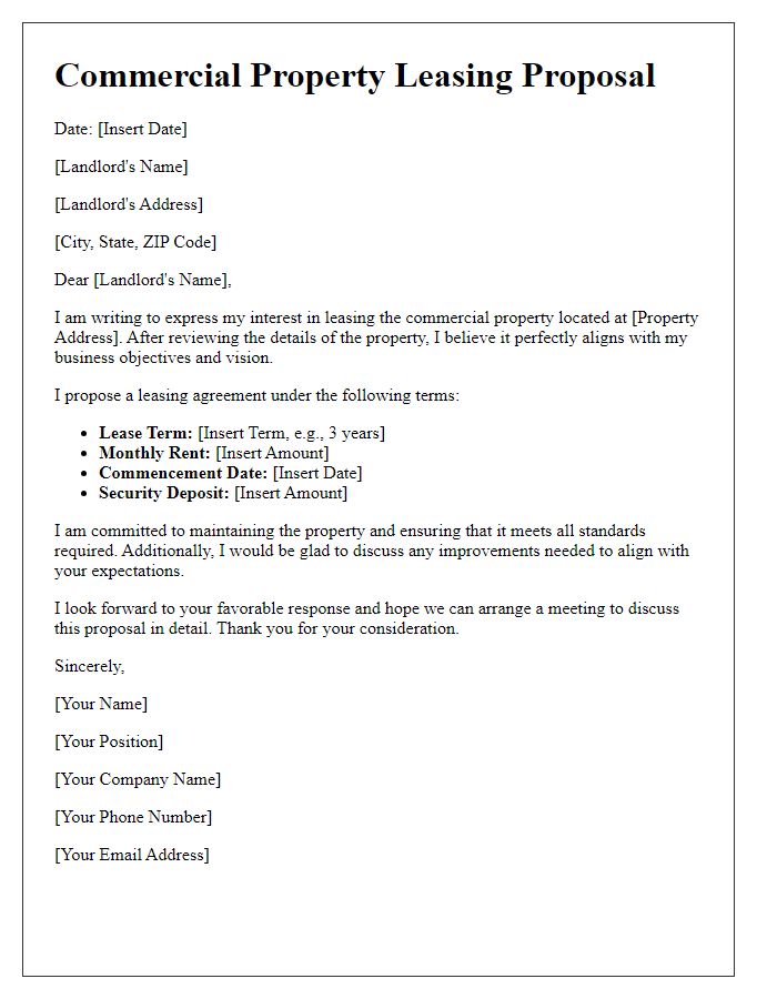 Letter template of commercial property leasing proposal