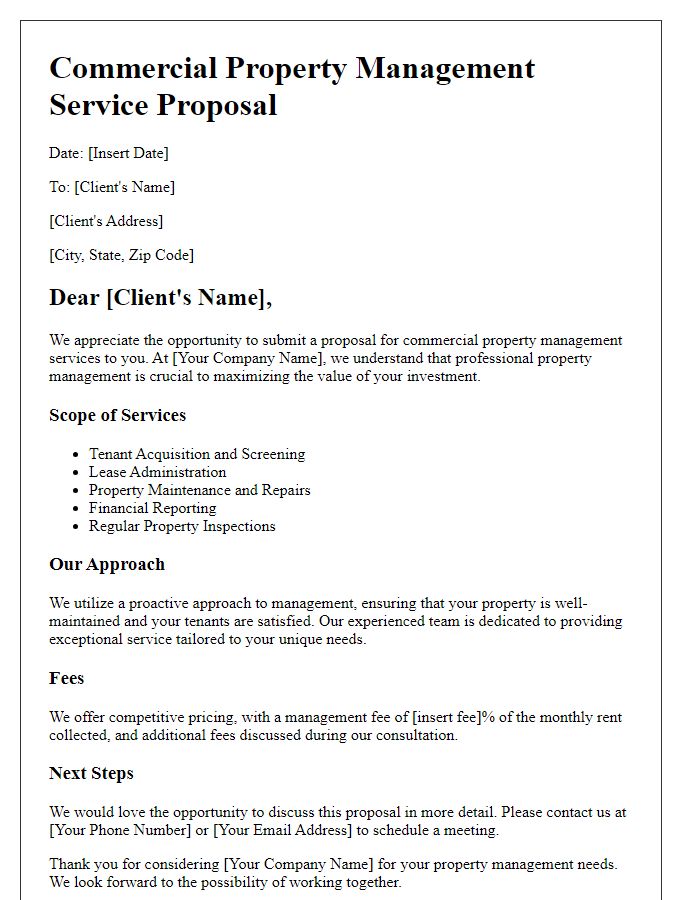 Letter template of commercial property management service proposal