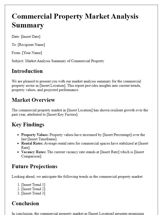 Letter template of commercial property market analysis summary