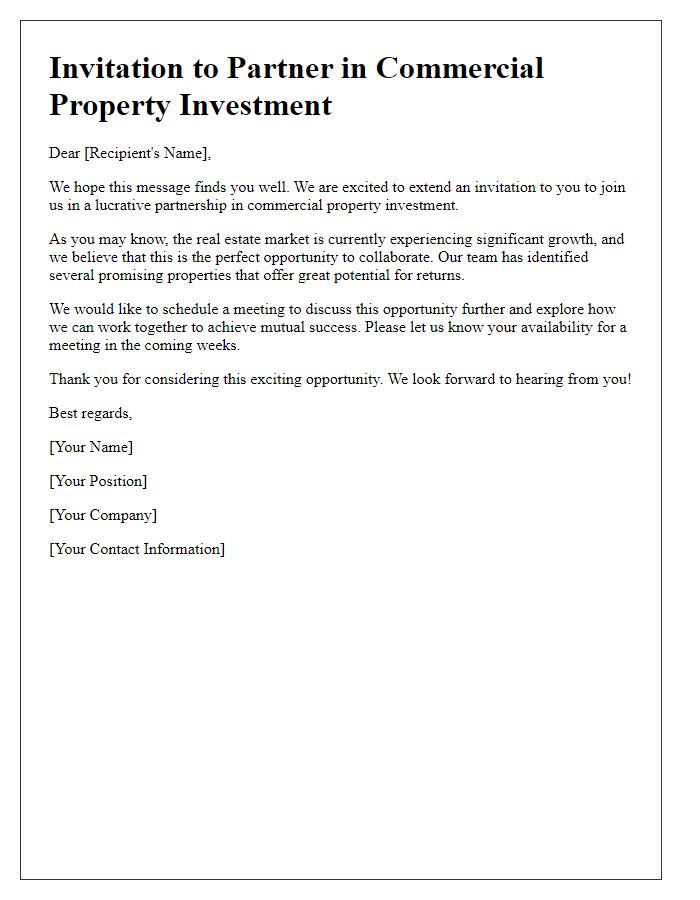 Letter template of commercial property partnership invitation