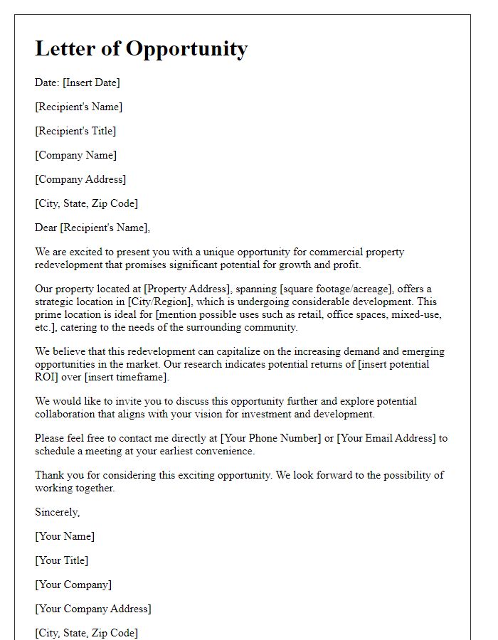 Letter template of commercial property redevelopment opportunity