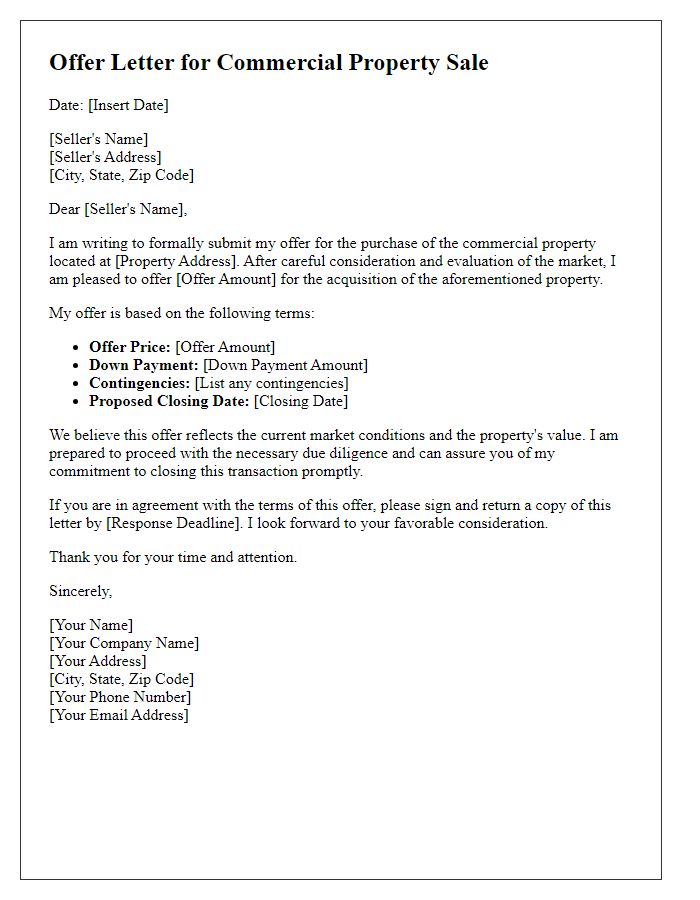 Letter template of commercial property sale offer