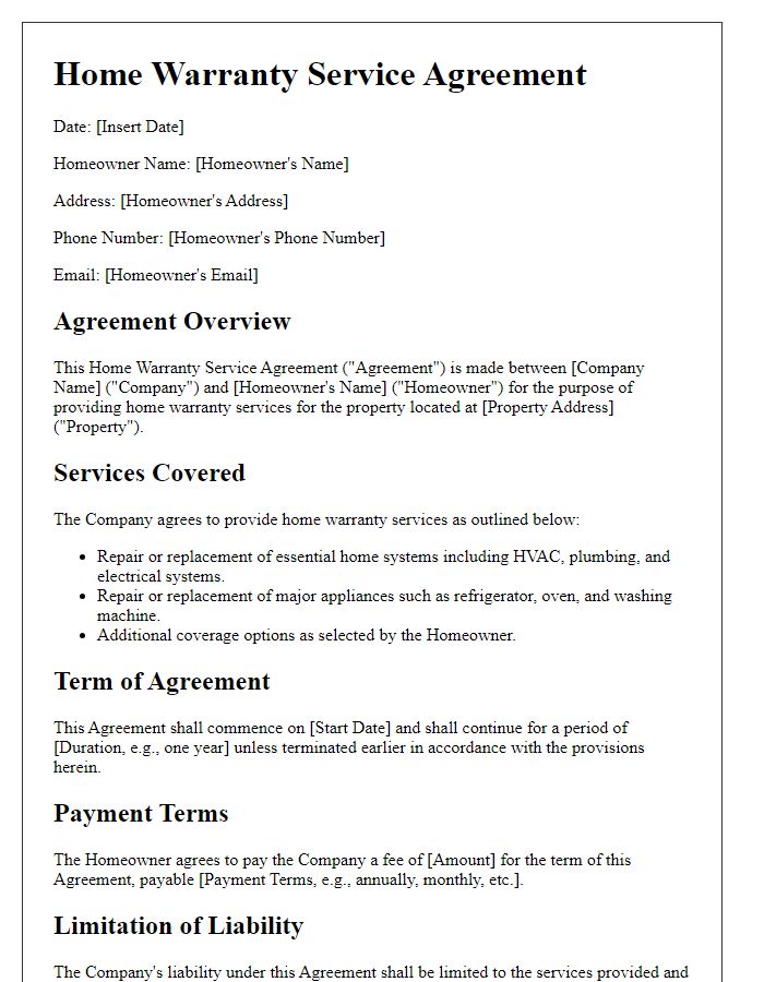 Letter template of home warranty service agreement