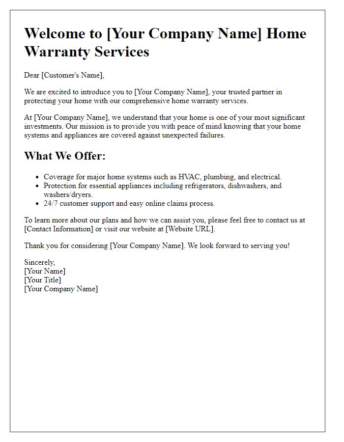 Letter template of home warranty service introduction