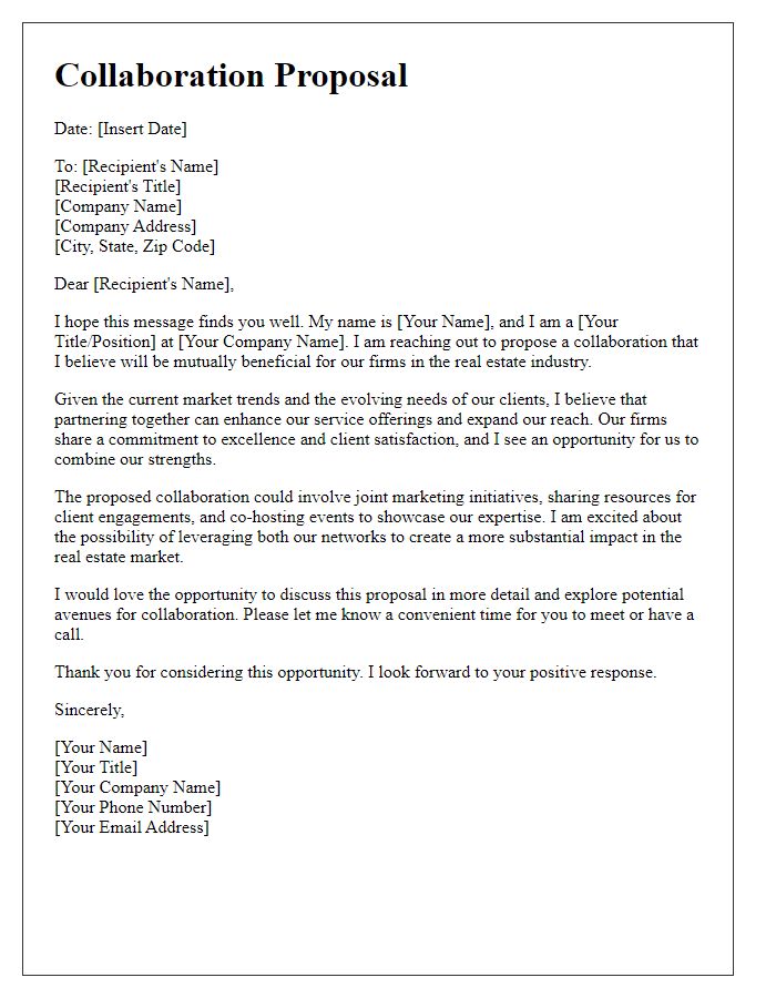 Letter template of collaboration proposal for real estate professionals