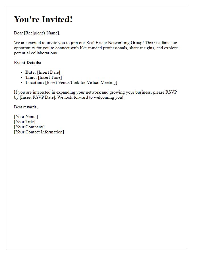 Letter template of invitation to join a real estate networking group