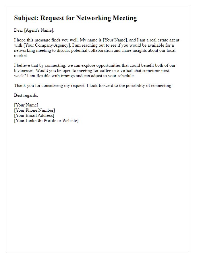 Letter template of networking meeting request for real estate agents