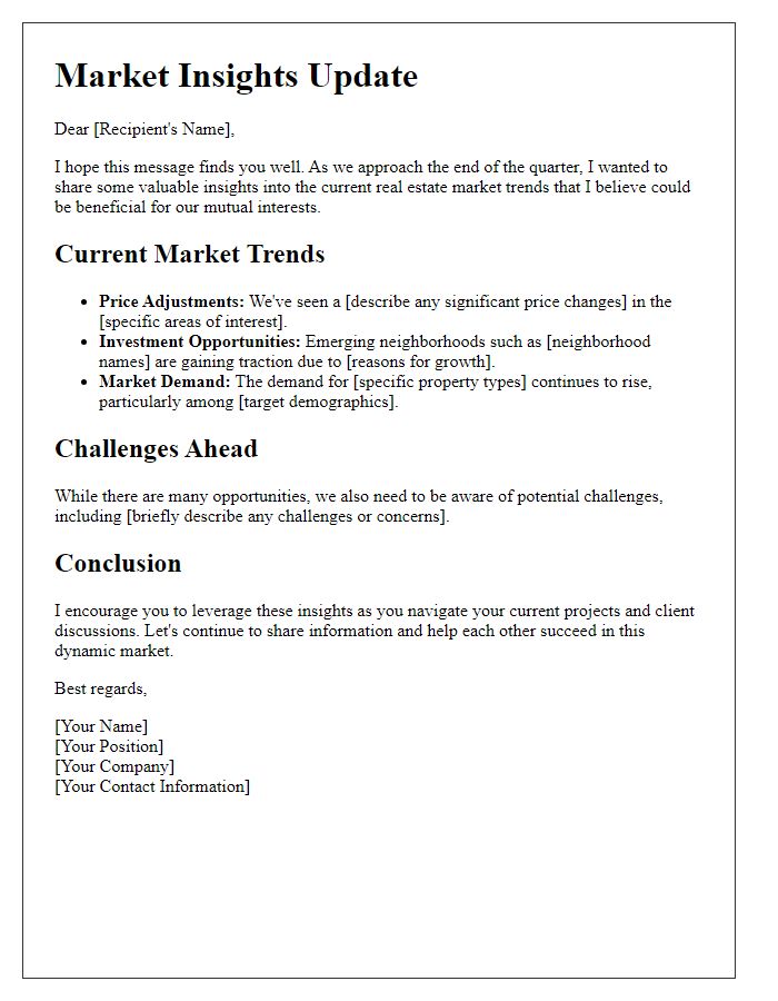 Letter template of sharing market insights for real estate peers