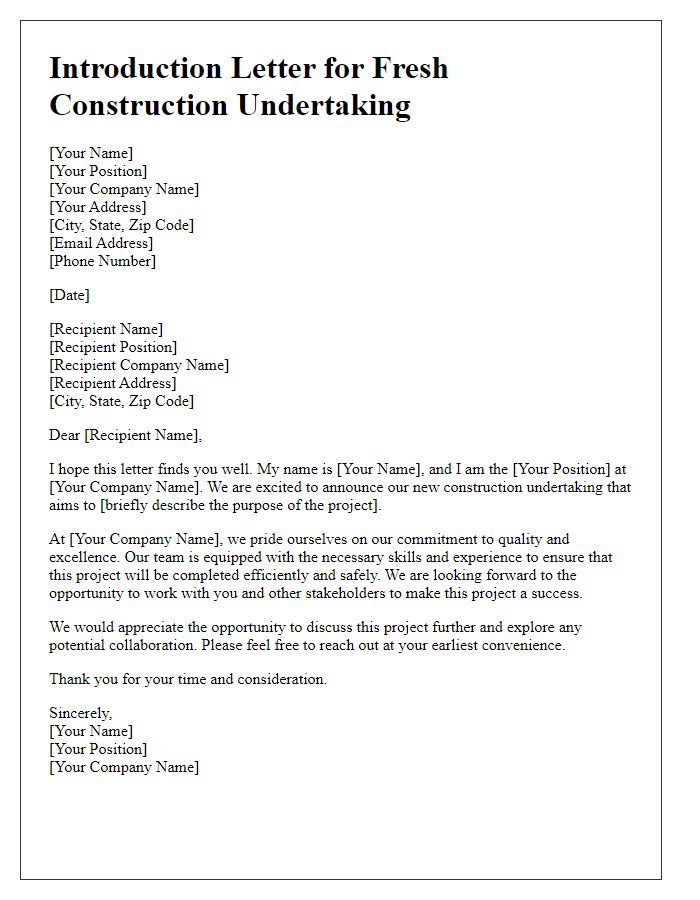 Letter template of introduction for fresh construction undertaking