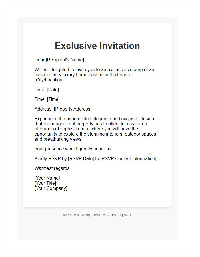 Letter template of elite luxury home viewing invitation