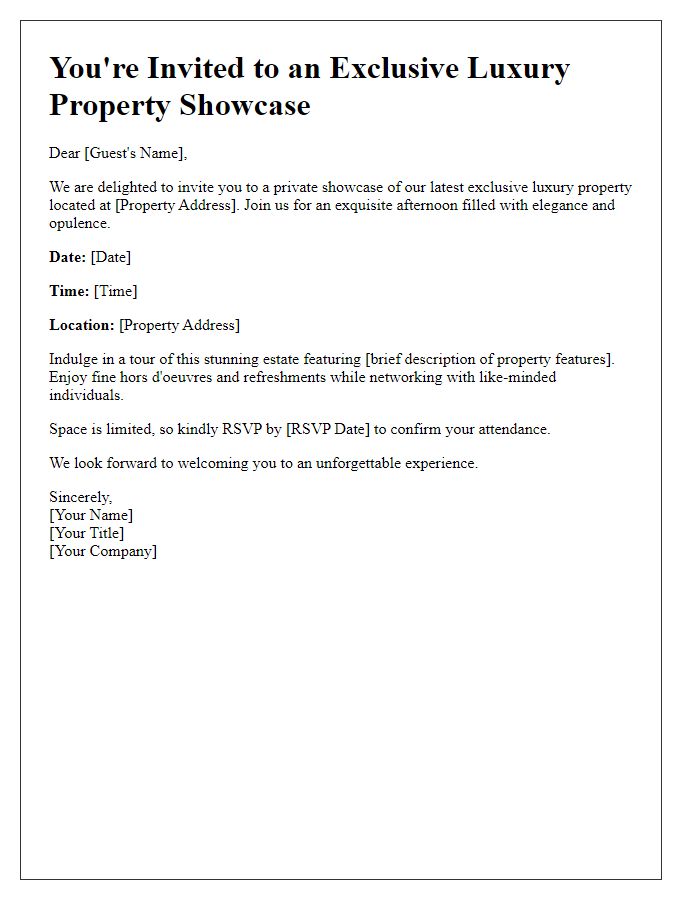 Letter template of exclusive luxury property showcase invitation