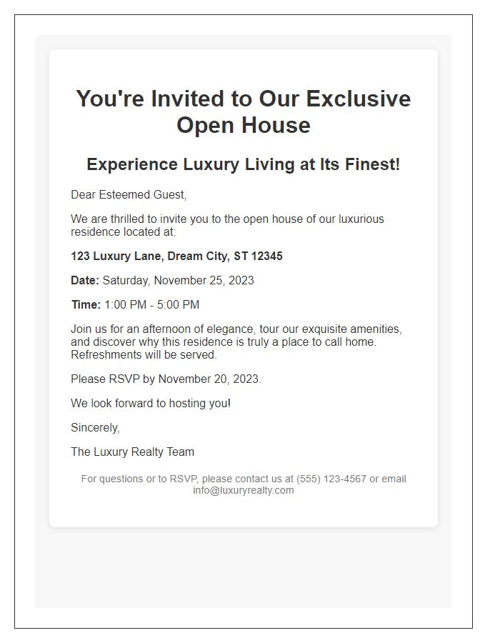 Letter template of luxury residence open house invitation