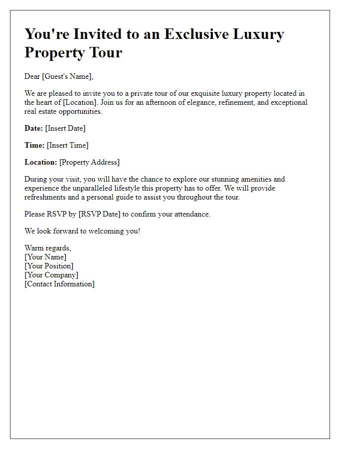 Letter template of private luxury property tour invitation