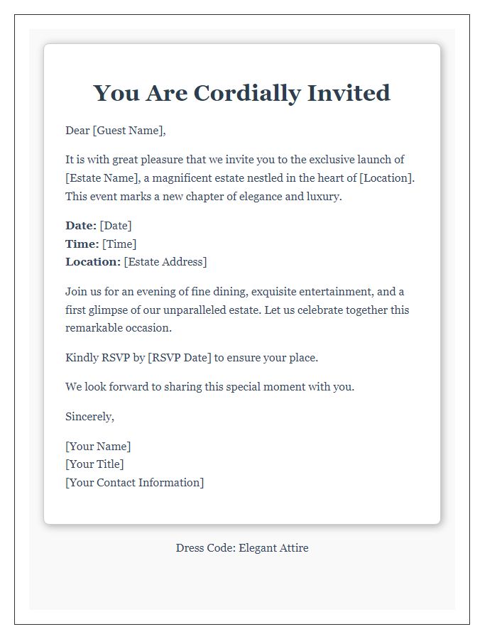 Letter template of sophisticated estate launch invitation