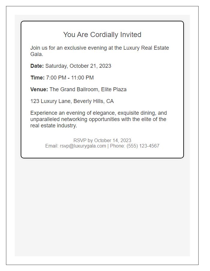 Letter template of VIP invitation for luxury real estate gala