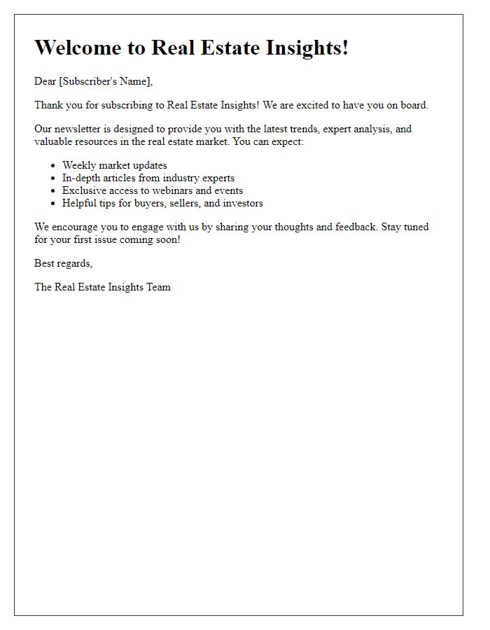 Letter template of Real Estate Insights Subscription Introduction