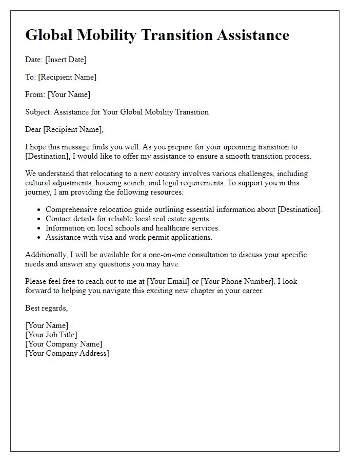 Letter template of assistance for global mobility transitions.