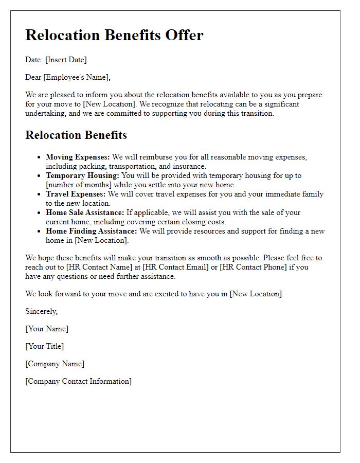 Letter template of benefits for relocating employees.