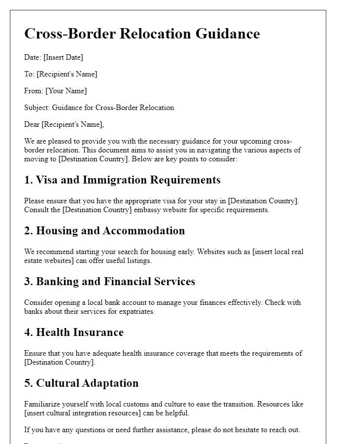 Letter template of guidance for cross-border relocation needs.