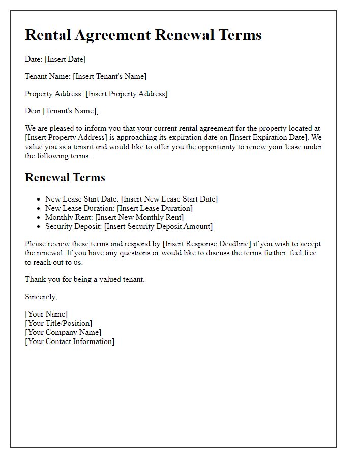 Letter template of rental agreement renewal terms