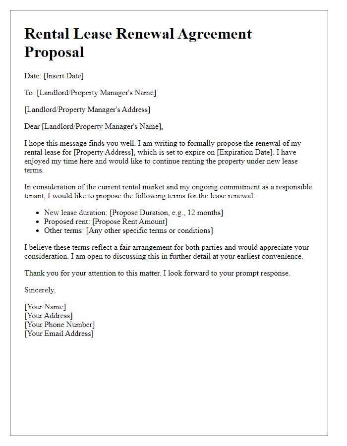 Letter template of rental lease renewal agreement proposal