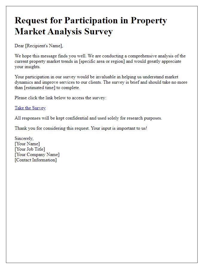 Letter template of property market analysis survey request