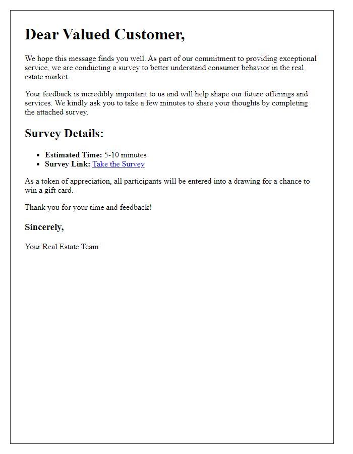 Letter template of real estate consumer behavior survey