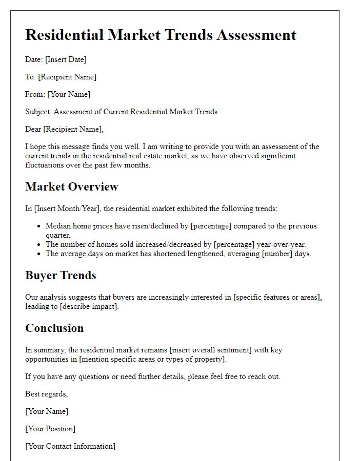 Letter template of residential market trends assessment