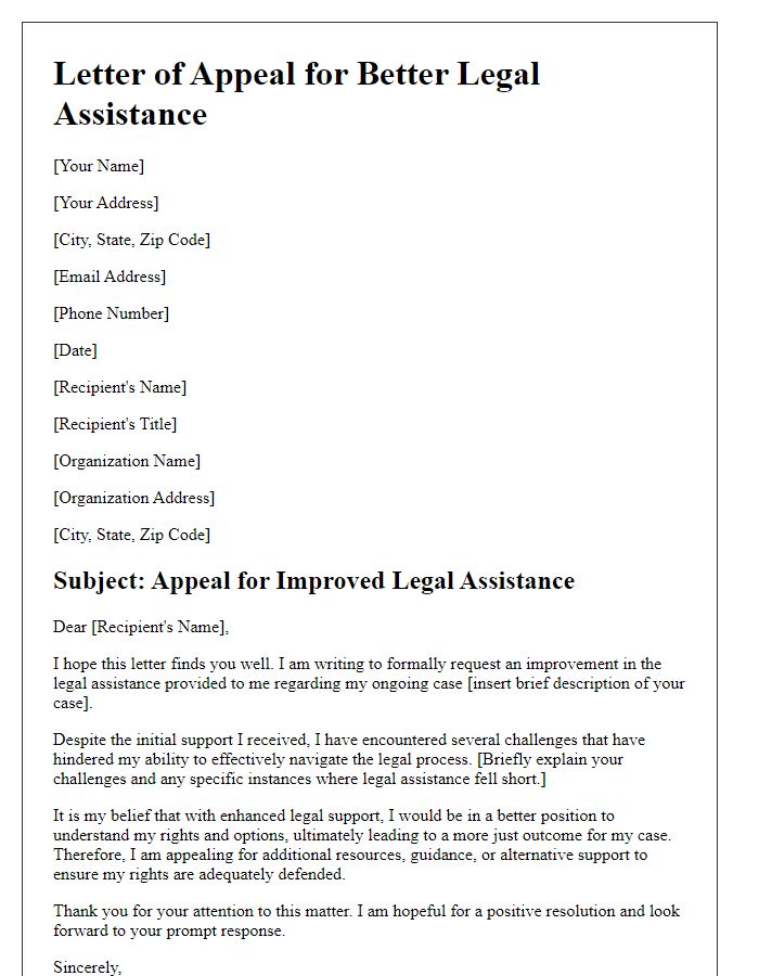 Letter template of appeal for better legal assistance.