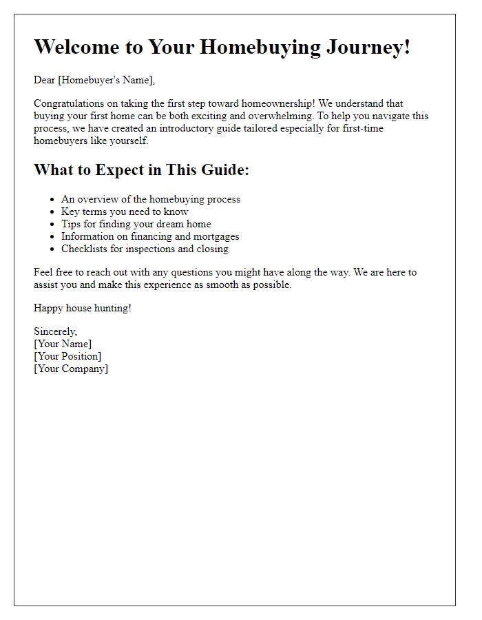 Letter template of introductory guide for first-time homebuyers