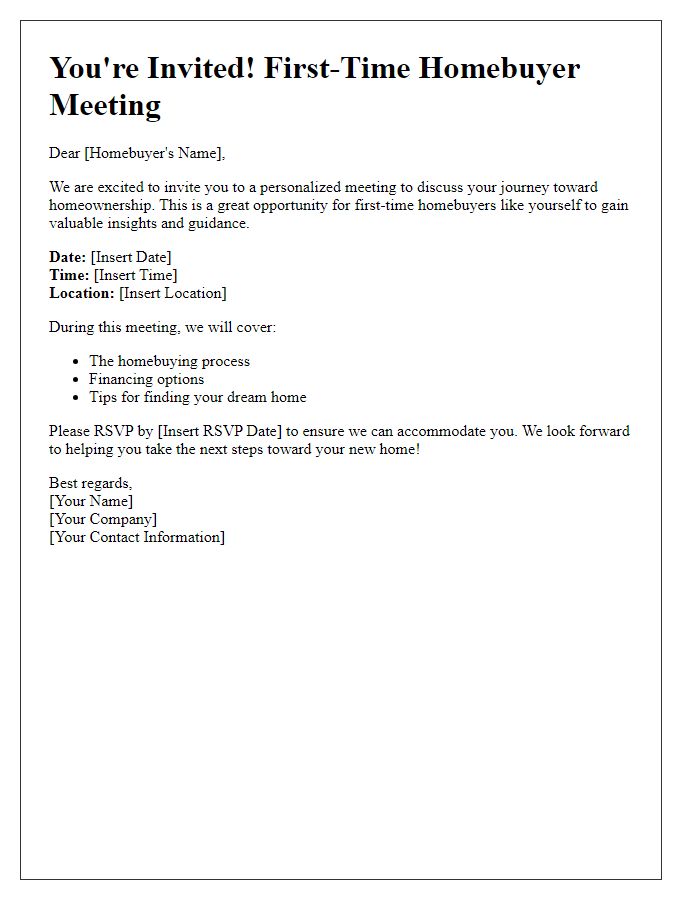 Letter template of personalized first-time homebuyer meeting invitation