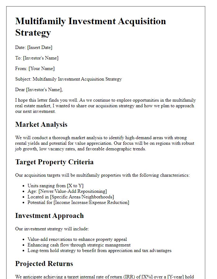 Letter template of multifamily investment acquisition strategy.