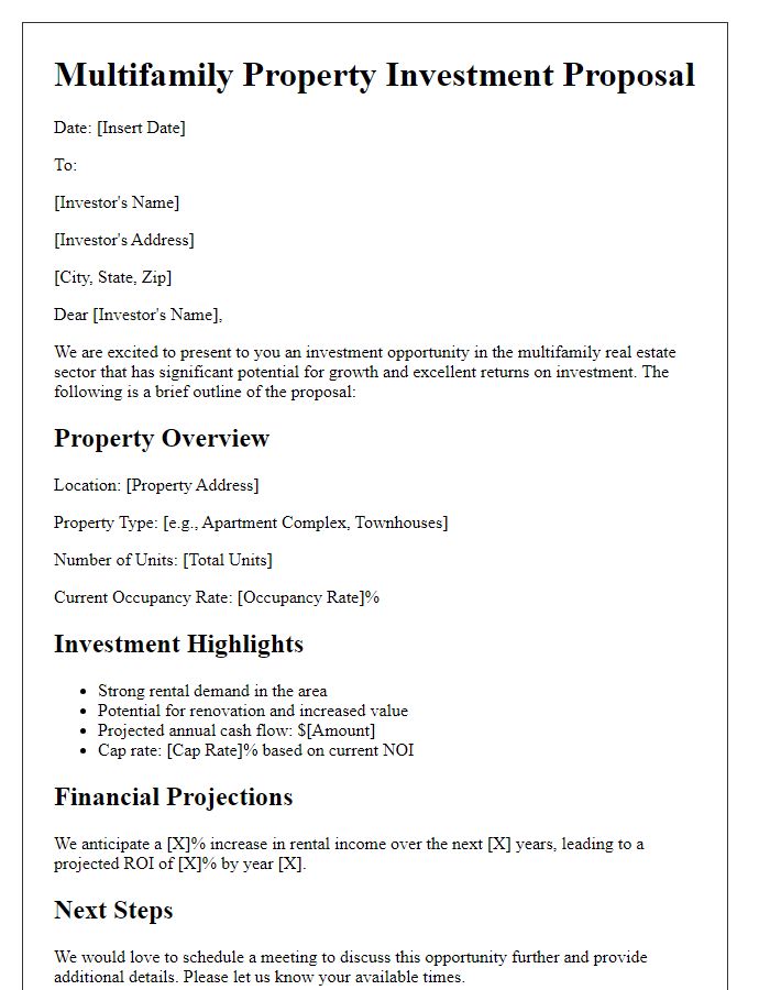 Letter template of multifamily property investment proposal.