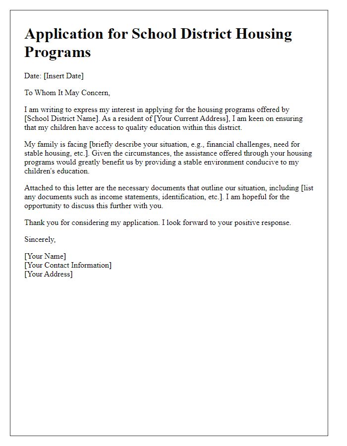 Letter template of application for school district housing programs