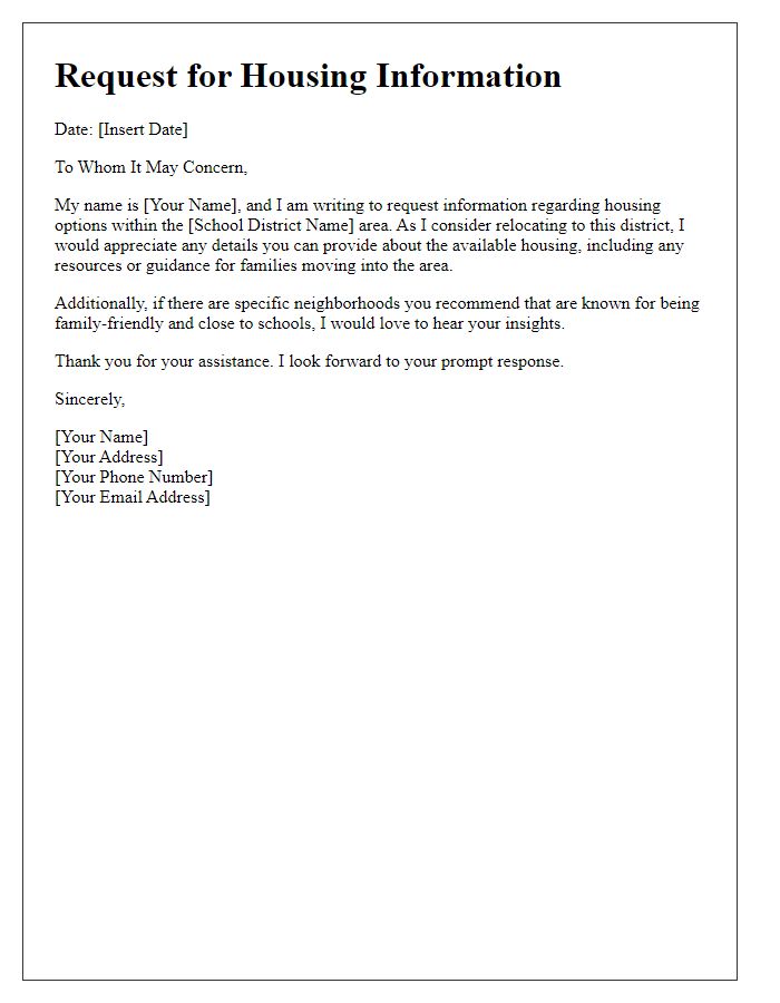 Letter template of request for school district housing information