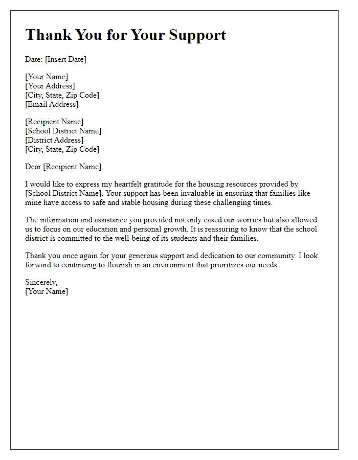 Letter template of thank you for school district housing resources