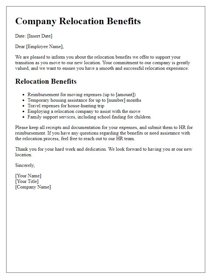 Letter template of company relocation benefits for staff