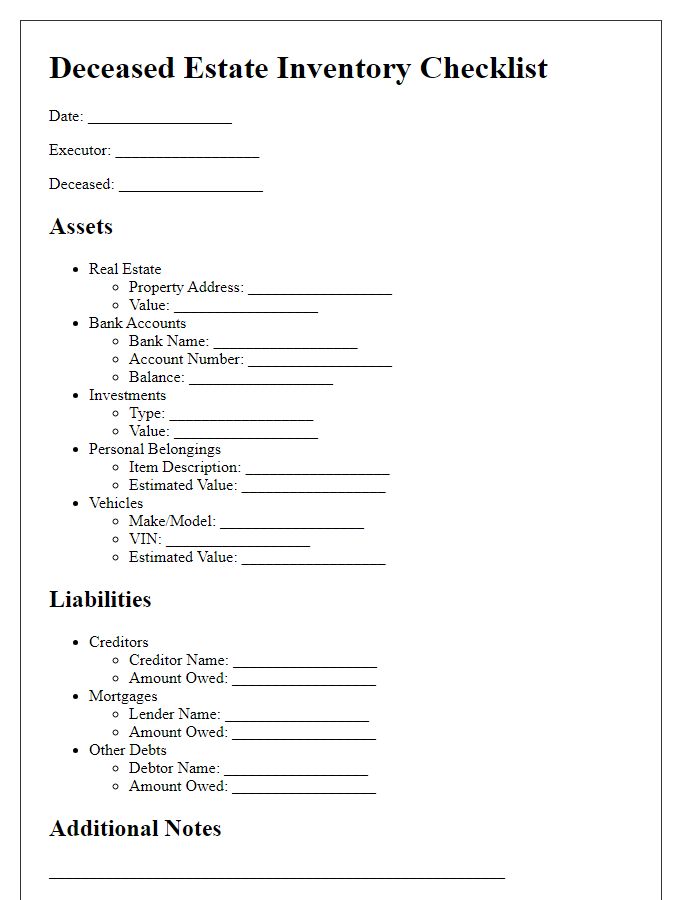 Letter template of deceased estate inventory checklist