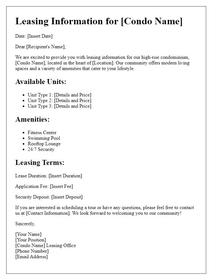 Letter template of high-rise condo leasing information