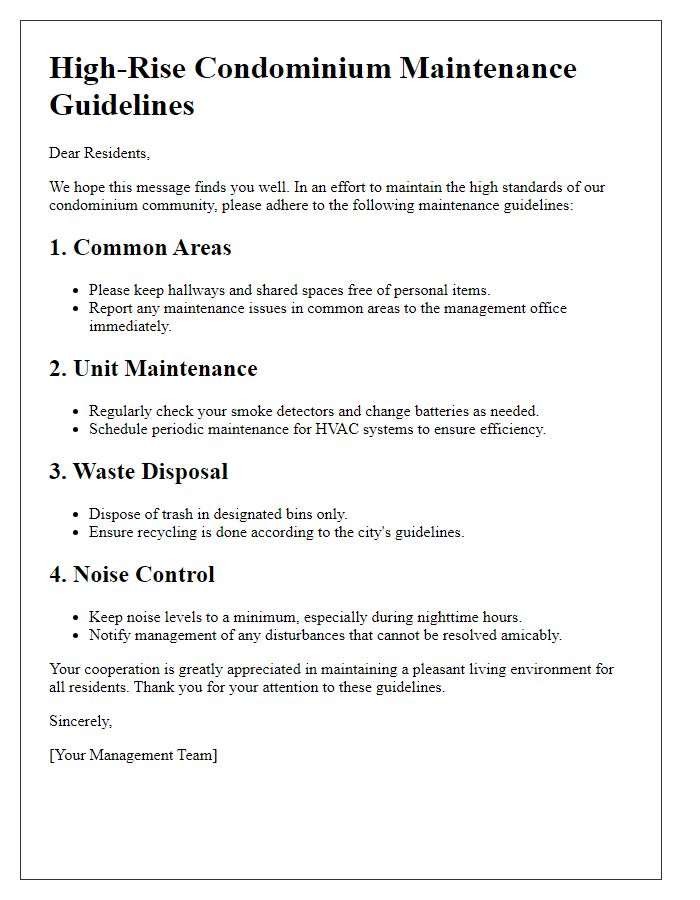 Letter template of high-rise condo maintenance guidelines