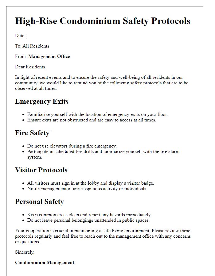 Letter template of high-rise condo safety protocols