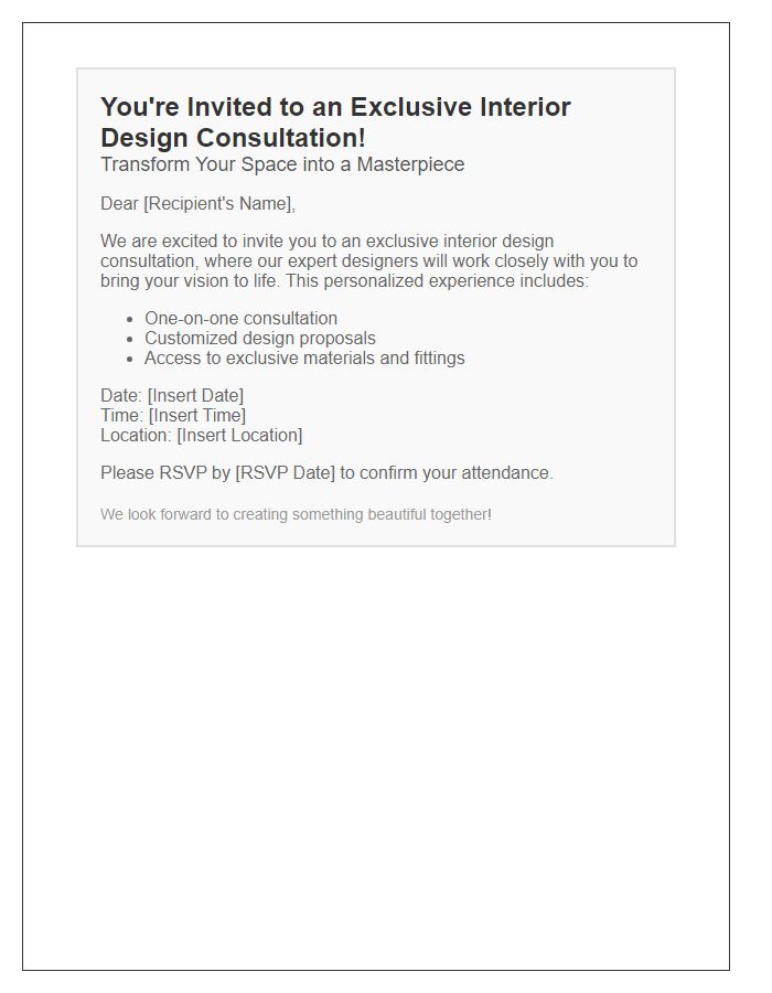 Letter template of exclusive interior design consultation invitation