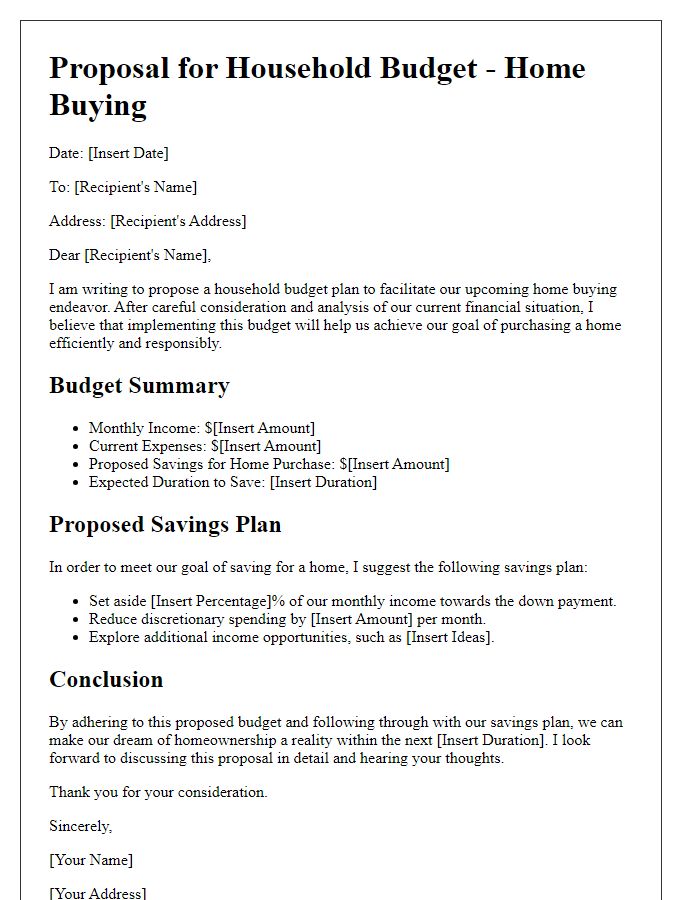 Letter template of proposal for household budget home buying