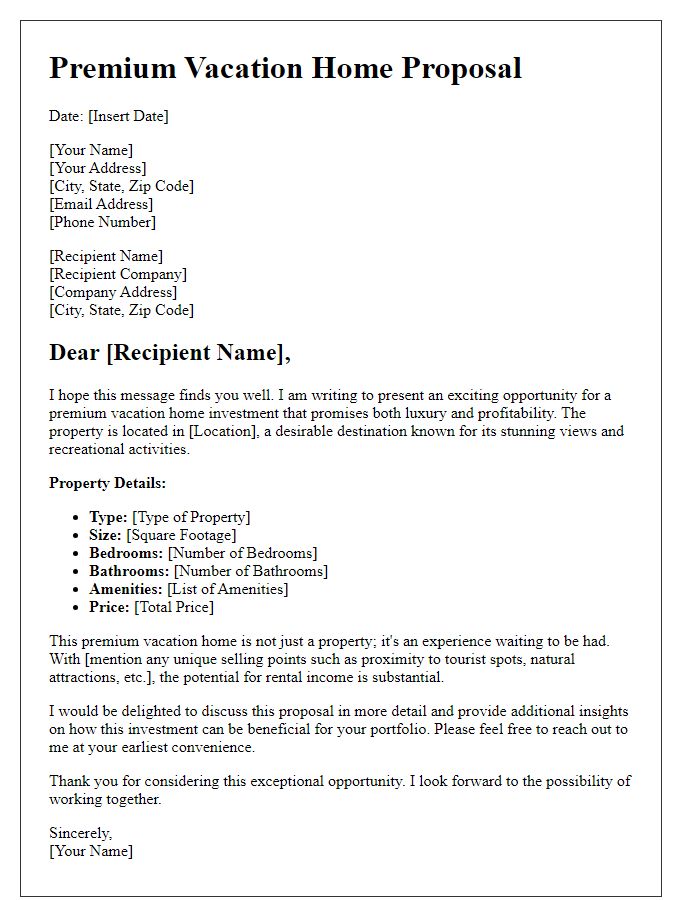 Letter template of premium vacation home proposal