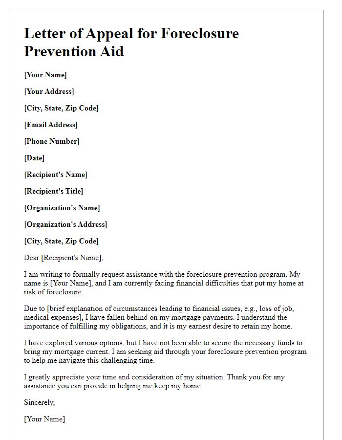 Letter template of appeal for foreclosure prevention aid.