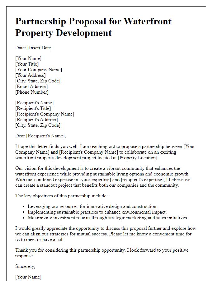 Letter template of partnership proposal for waterfront property development