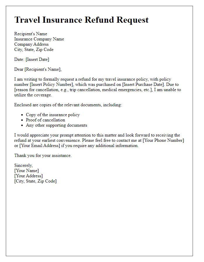 Letter template of travel insurance refund request