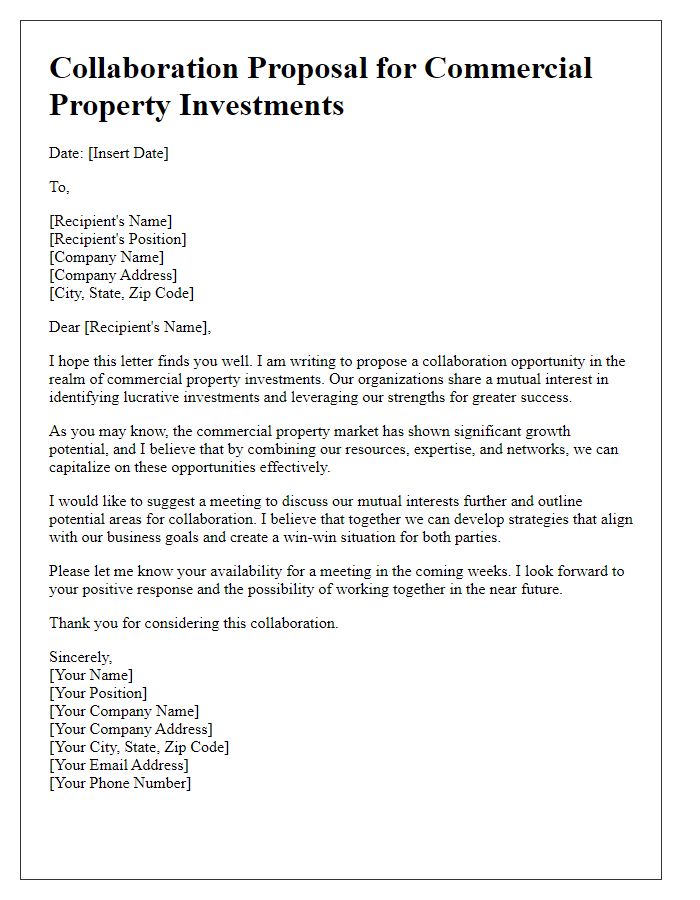 Letter template of collaboration for commercial property investments