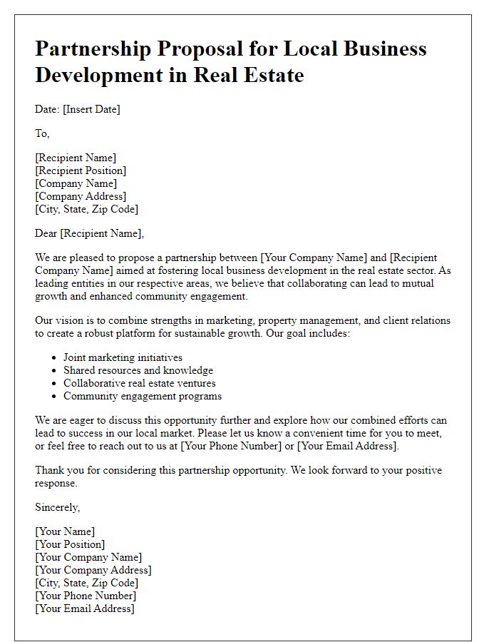 Letter template of partnership for local business development in real estate